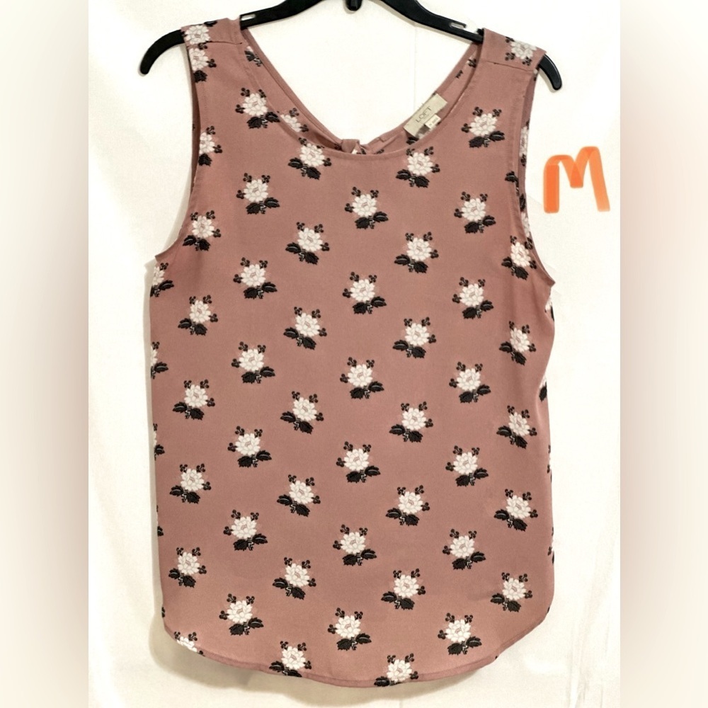 LADIES ANTIQUE BRASS COLORED TOP WITH BLK & WHITE FLOWERS
